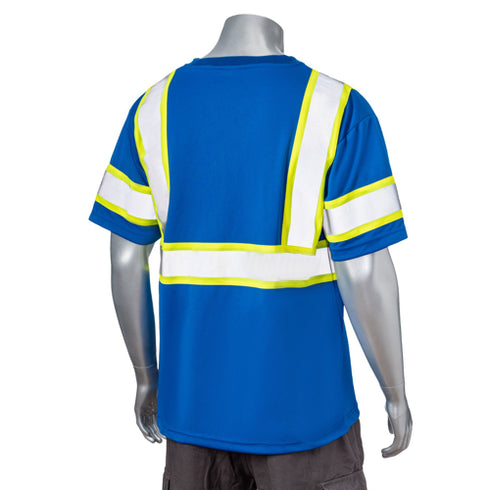 Class 3 Polyester Reflective Tape Safety T-Shirt With Pocket | Safety blue